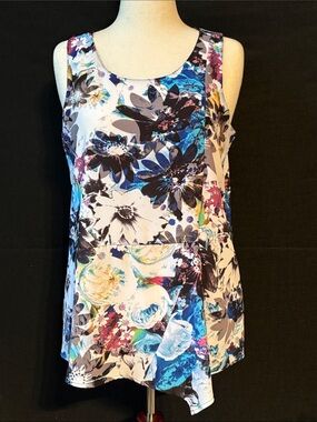Vera Wang Multicolor Floral Sleeveless Scoop Neck Tank